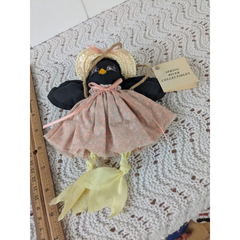 Fabric Crow Angel Ornament - Spring River Collectibles - Handmade